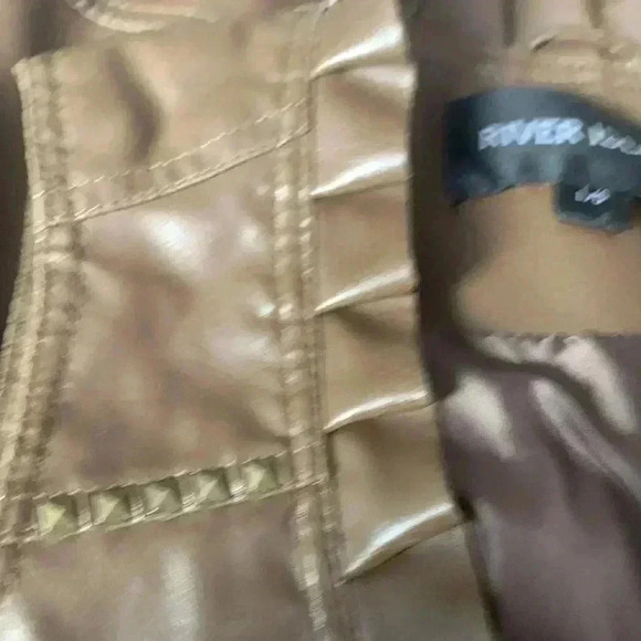 River  Island brown lined vegan leather vest with front zipper and ruffles - Picture 8 of 9